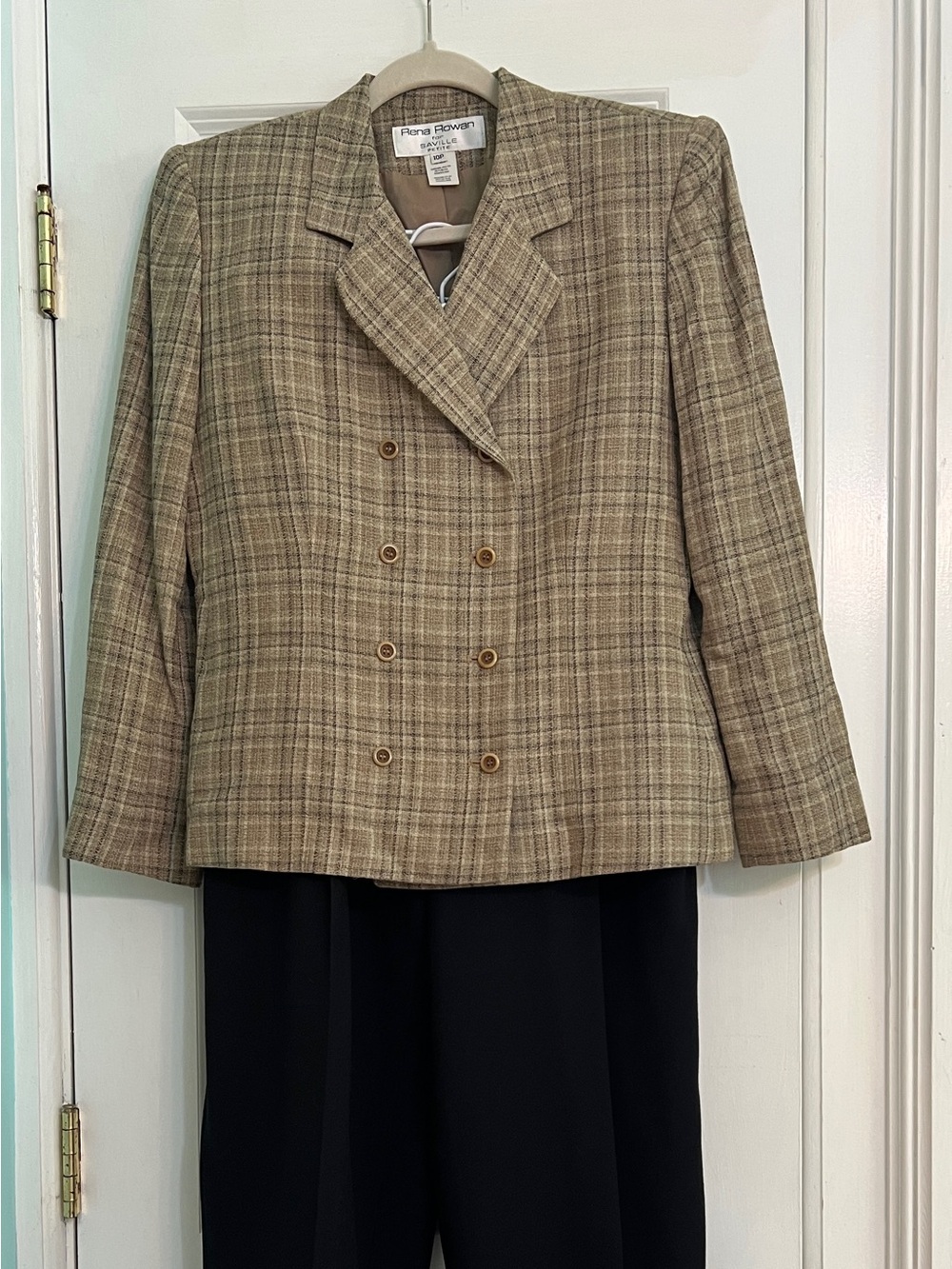 VTG 90s Rena Rowan Saville Plaid Blazer & Black Trousers Suit Set 10P